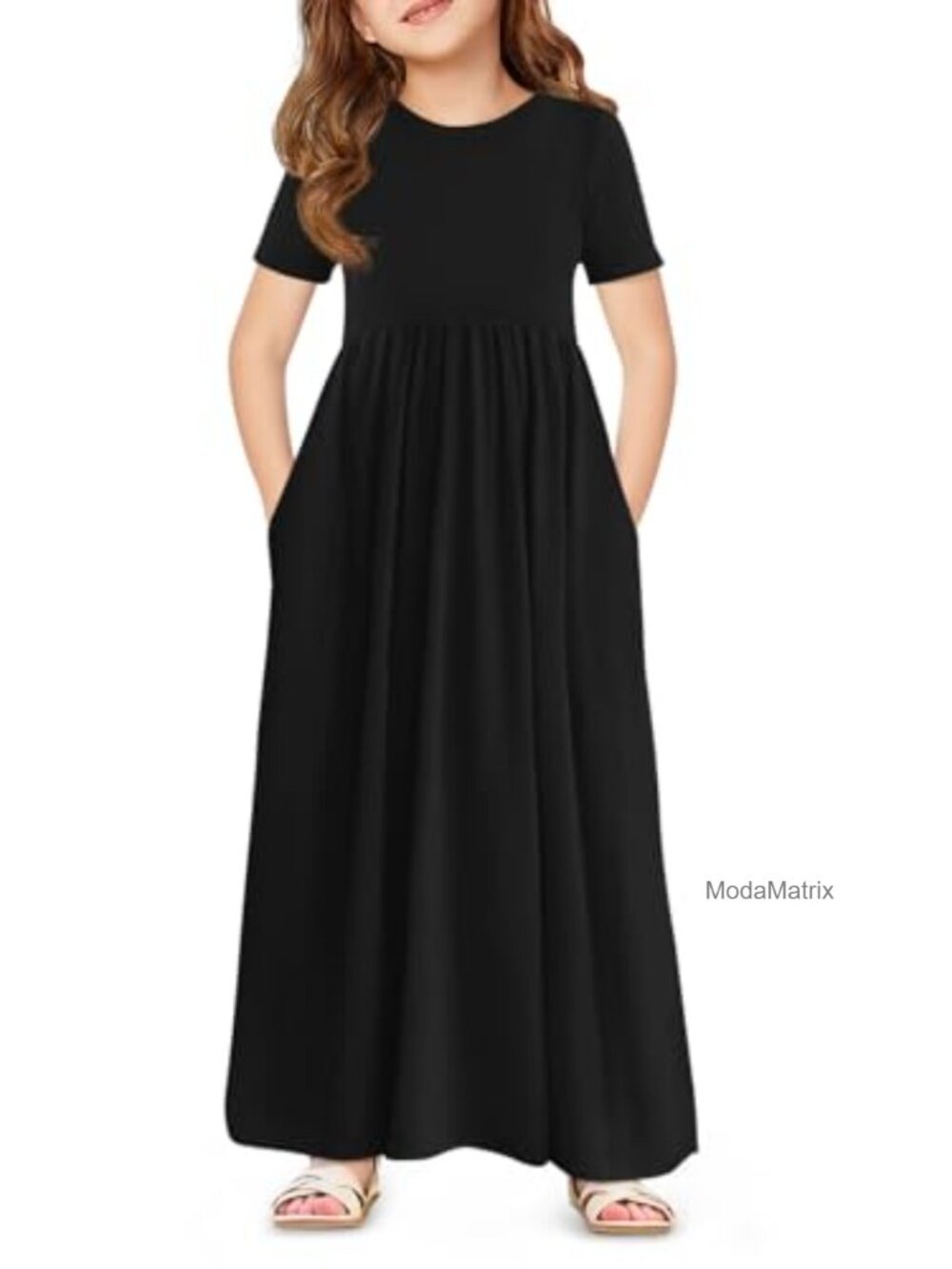 Girls Maxi Dress Short Sleeve Casual Holiday Flowy Swing Dress 5-14Y